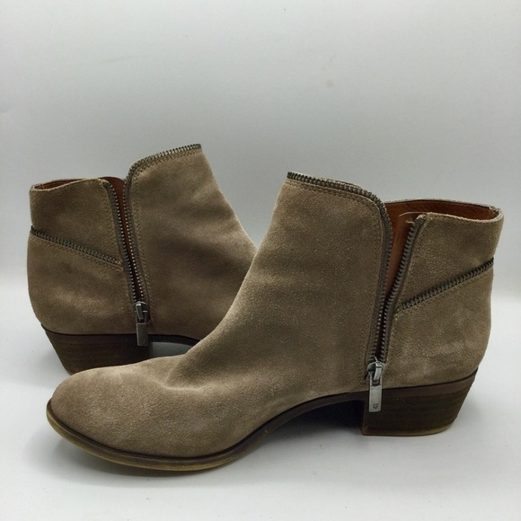 Lucky Brand Boide Taupe Suede Block Low Heel Zipper Ankle Boots Size 10M - Picture 11 of 14